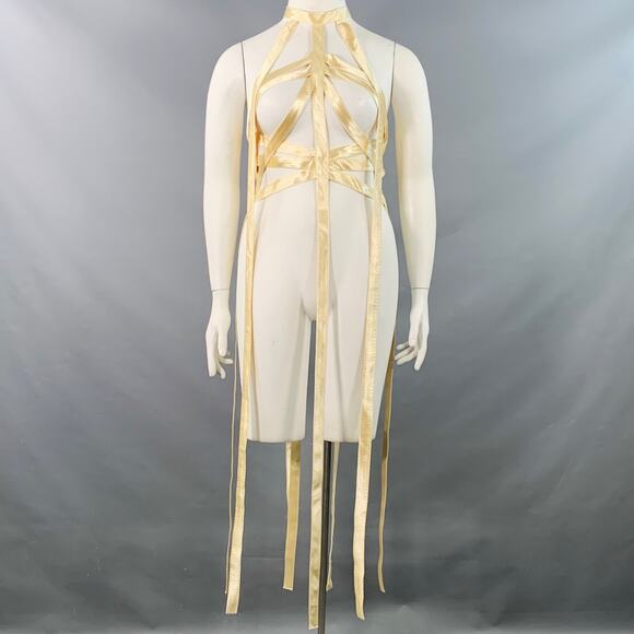 KHAITE Size XL Sukey Gold Viscose Satin Straps Harness Dress Top - Picture 1 of 7